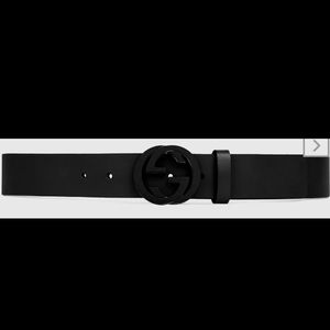 Gucci Black Leather Belt with Interlocking G Buckle UNISEX Size 80 New with Tags